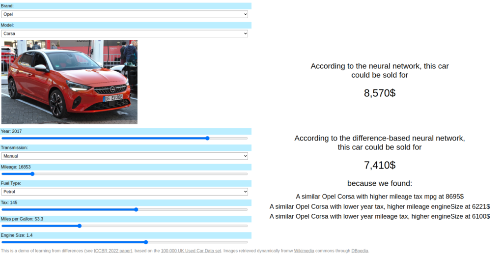 Screenshot of a demo comparing the results of a typical neural network with one that learned from differences.